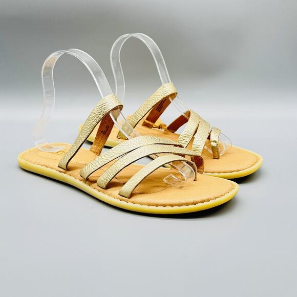 Born Shoes Womens 10 Gold Strappy Leather Sandals Comfort Flat F68110 Summer - Picture 2 of 11